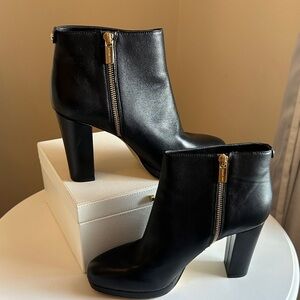 Michael Kors Black Platform Heeled Boots with Gold Zipper